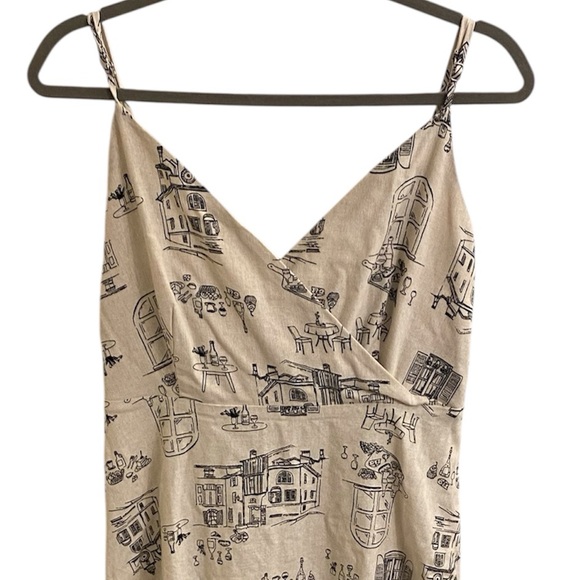 ANTHROPOLOGIE BY THE RIVER LINEN MAXI DRESS PARIS CAFE BEIGE & BLACK SIZE LARGE - Picture 9 of 16